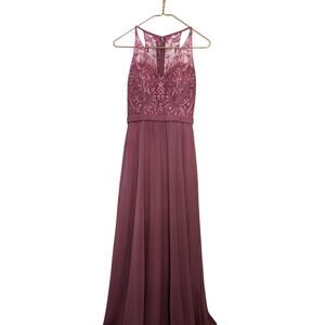 Kennedy Blue Beaded Chiffon Formal Dress Color Pink Rosewood Size 2 (UK) 4